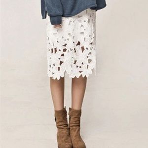 Women high waist knee length lace skirt